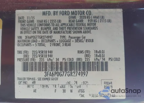 2016 Ford Fusion S из США, поврежденный, VIN 3FA6P0G77GR274997